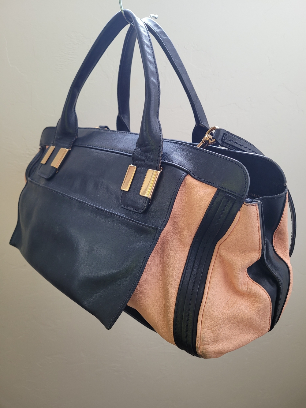 Chloé Black & Sunrise Peach Leather Medium Alice Satchel Bag Crossbody - Picture 3 of 16